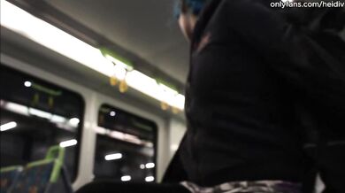 amateur babe nervously trying to flash on a train ride but ended up doing it anyway