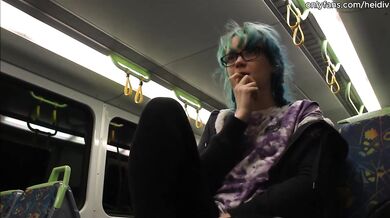 amateur babe nervously trying to flash on a train ride but ended up doing it anyway