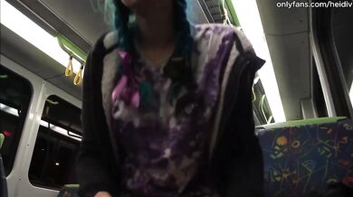 amateur babe nervously trying to flash on a train ride but ended up doing it anyway