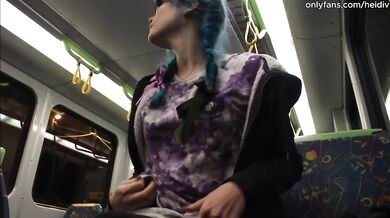 amateur babe nervously trying to flash on a train ride but ended up doing it anyway