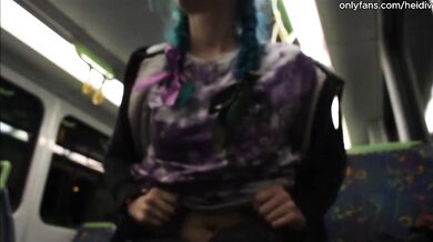 amateur babe nervously trying to flash on a train ride but ended up doing it anyway