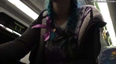 amateur babe nervously trying to flash on a train ride but ended up doing it anyway