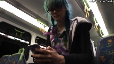amateur babe nervously trying to flash on a train ride but ended up doing it anyway