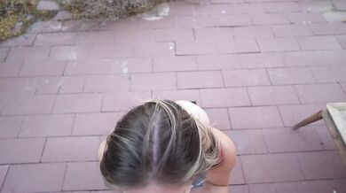 Blonde College Babe takes Massive Outdoor Facial - Jess Cromwell