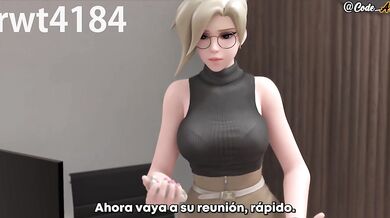 Mercy gets fucked and receives a creamy creampie [Spanish subtitle]