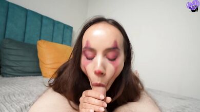 POV Clown Girl Juicily Sucks Dick and Swirls Cum in Her Mouth - Pantera Nika