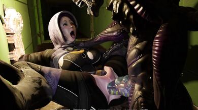 The "Alien" fucked her tight holes and filled her orifices with alien sperm