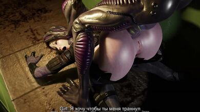 The "alien" penetrates her virgin holes again and now he decided to have fun with her ass. 3D Animation