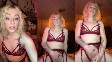 Your POV: Vibing my clit on my kness in red garter belt lingerie