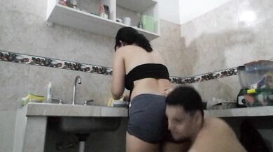 I go down on a cleaning lady in the kitchen while we're alone. A real Colombian amateur with a big butt and a perfect body