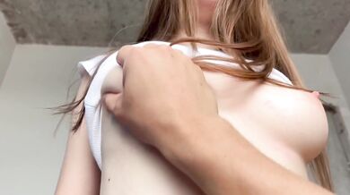A chick with incredible boobs riding a cock