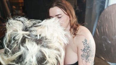 Femdom Smoking. Sex slave in a cock cage. He licks her shoes and gets his balls whipped. As a reward, he gets to cum on her shoes and lick up the cum.