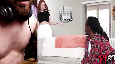 Beautiful redhead receives 2 huge cocks at once