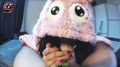 A cute monster enters my room and rides my big cock