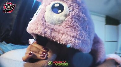 A cute monster enters my room and rides my big cock