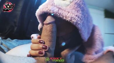 A cute monster enters my room and rides my big cock