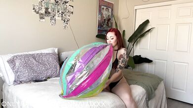 Hottie Blows Up & Inflates Big Beach Ball