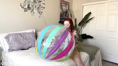 Hottie Blows Up & Inflates Big Beach Ball