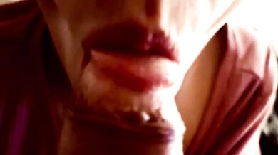 Closeup Dickhead sucking cum in mouth - slow Blowjob - Luce Avery