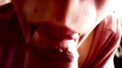 Closeup Dickhead sucking cum in mouth - slow Blowjob - Luce Avery