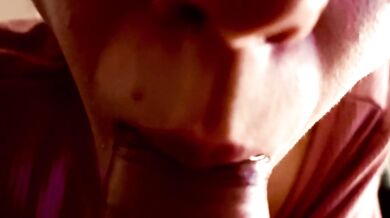 Closeup Dickhead sucking cum in mouth - slow Blowjob - Luce Avery