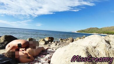 Strangers caught my wife touching and FUCKING my BIG COCK on a public nude beach - Real amateur french - MissCreamy