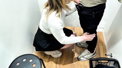Sex in the FITTING ROOM ended with a CREAMPIE! Almost burned down