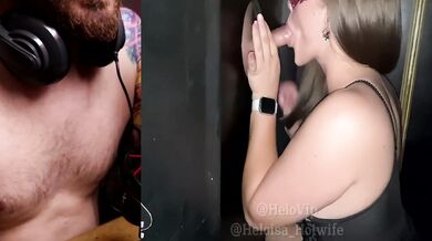 His girlfriend enjoys a glory hole while I watch her