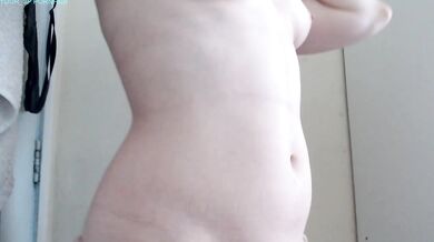 woman gets naked, shows little pussy, hard nipples and big ass (PAWG)