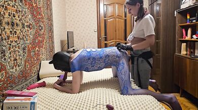Femdom Pegging - Huge Tits Goddess Pegs Sissy's Tight Asshole With Her Strapon