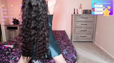 Green Slip Dress Goddess | Petite Body with Small Tits and Super Long Hair ft. Alicia Hebi
