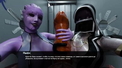 Two bitches service a mutant's cock at the same time, their tongues will be filled for a long time