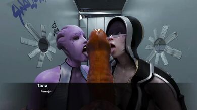 Two bitches service a mutant's cock at the same time, their tongues will be filled for a long time