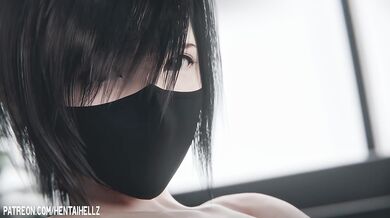 petite Yuffie in stockings, gives a deep-throat blowjob and gets a creampie in her tight pussy