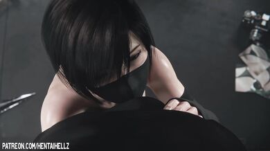 petite Yuffie in stockings, gives a deep-throat blowjob and gets a creampie in her tight pussy