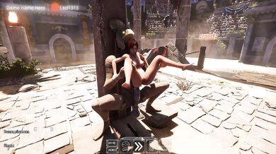 A secret ancient statue is having a good time with Lara Croft in front of a crowd. part 2