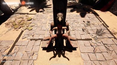 A secret ancient statue is having a good time with Lara Croft in front of a crowd. part 2