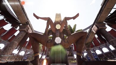 A secret ancient statue is having a good time with Lara Croft in front of a crowd. part 2