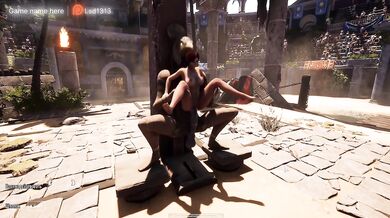 A secret ancient statue is having a good time with Lara Croft in front of a crowd. part 2
