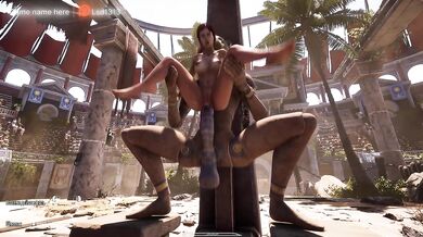 A secret ancient statue is having a good time with Lara Croft in front of a crowd. part 2