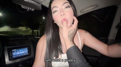 She seduces the Uber driver and ends up sucking and fucking him inside the car until he cums in her mouth. 18 years old