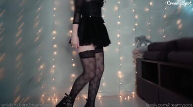 Cum covered Alt Goth Girl ride on creamy BBC dildo