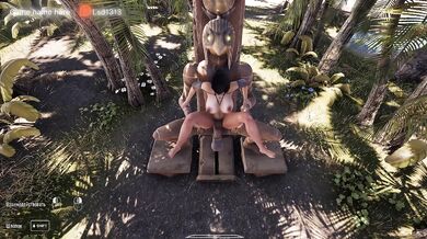 Lara Croft's butt is destroyed by the stone penis of an awakened statue. 3D. part 2