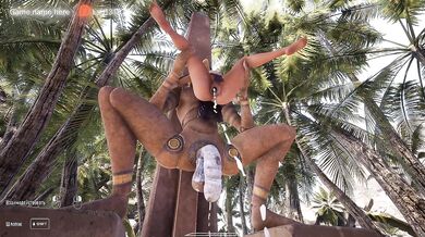 Lara Croft's butt is destroyed by the stone penis of an awakened statue. 3D. part 2