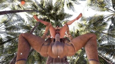 Lara Croft's butt is destroyed by the stone penis of an awakened statue. 3D. part 2