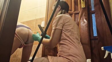 Russian beautiful girl fucking a slave in the toilet anal dildo submission man amateur Sasha Earth