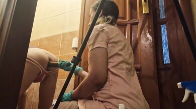 Russian beautiful girl fucking a slave in the toilet anal dildo submission man amateur Sasha Earth