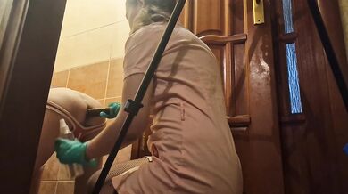 Russian beautiful girl fucking a slave in the toilet anal dildo submission man amateur Sasha Earth