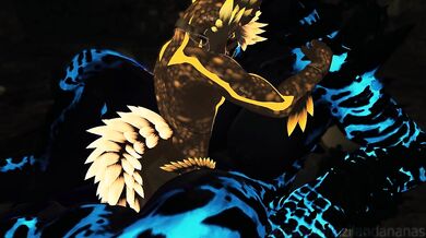 Dragon breeding deathclaw in a cave - VRChat Furry ERP