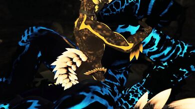 Dragon breeding deathclaw in a cave - VRChat Furry ERP